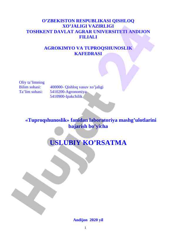 Tuproqshunoslik fanidan laboratoriya mashg‘ulotlari