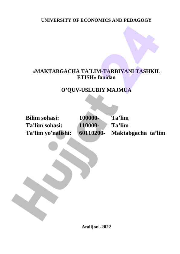 Maktabgacha ta’lim-tarbiyani tashkil etxish majmua