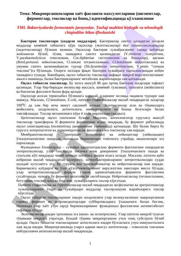 Mikroorganizmlar va ularning toksinlarini identifikatsiya