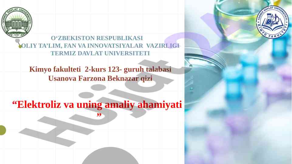 Elektroliz va uning amaliy ahamiyati