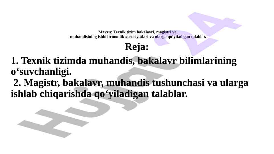 Texnik tizimdagi muhandislik talablari va xususiyatlari