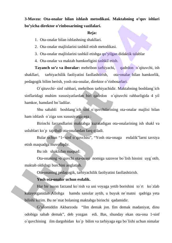 Ota-onalar bilan ishlash metodikasi taqdimoti