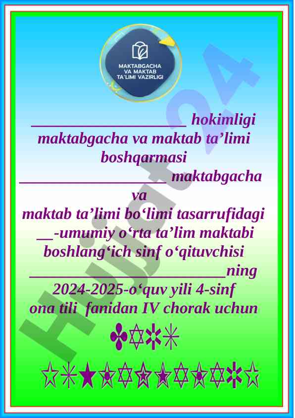 Ona tili fanidan iv chorak mavzu rejasi