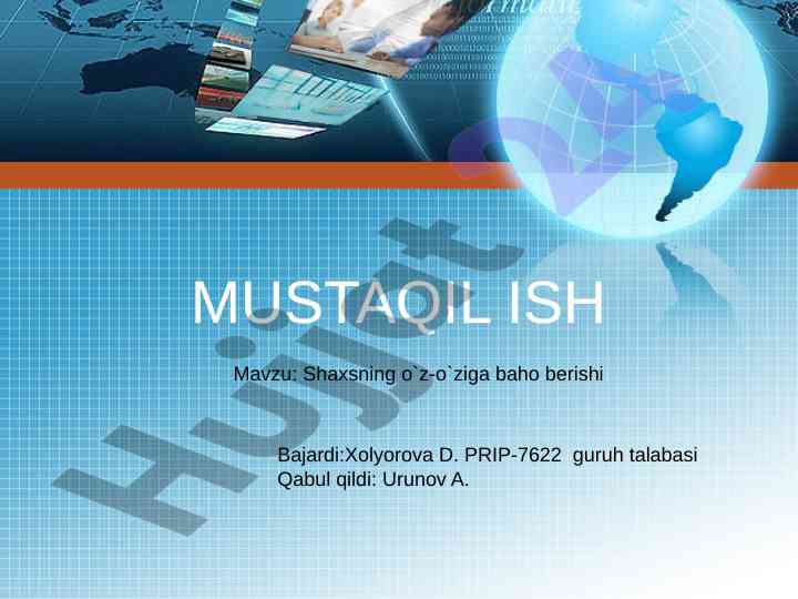 Shaxsning o`z-o`ziga baho berishi tahlili