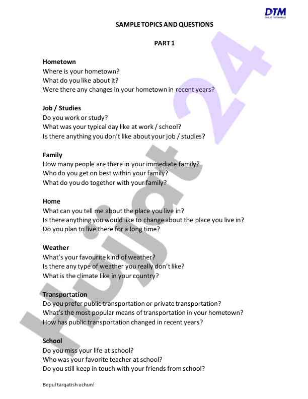 Sample topics and questions for discussion