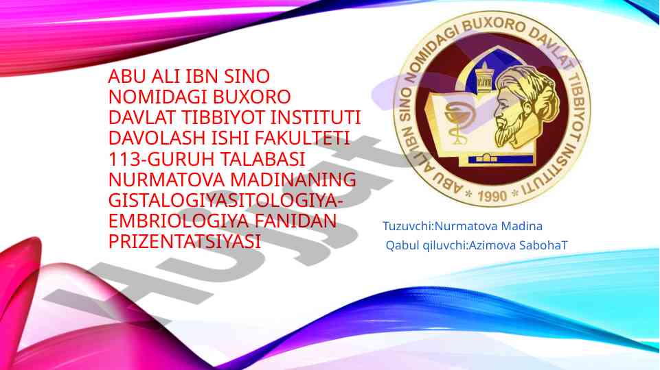 Gistalogiya sitologiya va embriologiya fanidan prezantatsiya