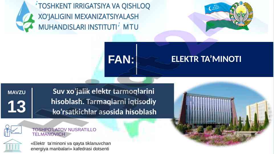 Elektr ta'minoti va qayta tiklanuvchan energiyali manbalar