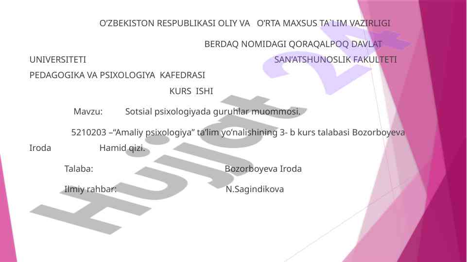 Sotsial psixologiyada guruhlar muommosi