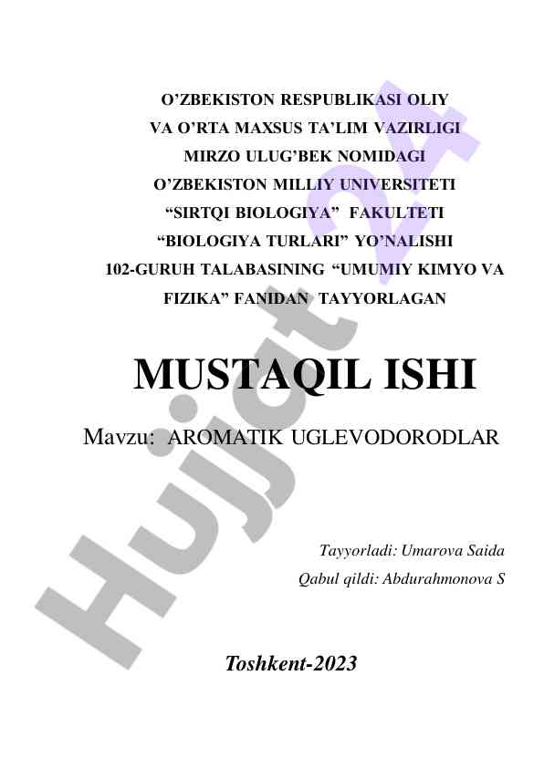 Aromatik uglevodorodlar tajribaviy tahlili