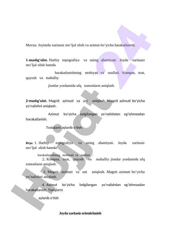 Joylarda xaritasiz mo‘ljal olish va harakatlanish