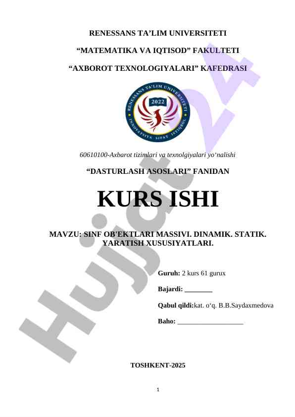 Sinflar massivi dinamik va statik yaratish xususiyatlari