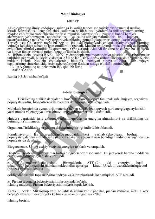 Biologiya 9-sinf ilmiy tadqiqot usullari