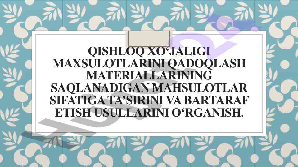 Qishloq xo'jaligi mahsulotlarini qadoqlash tahlili