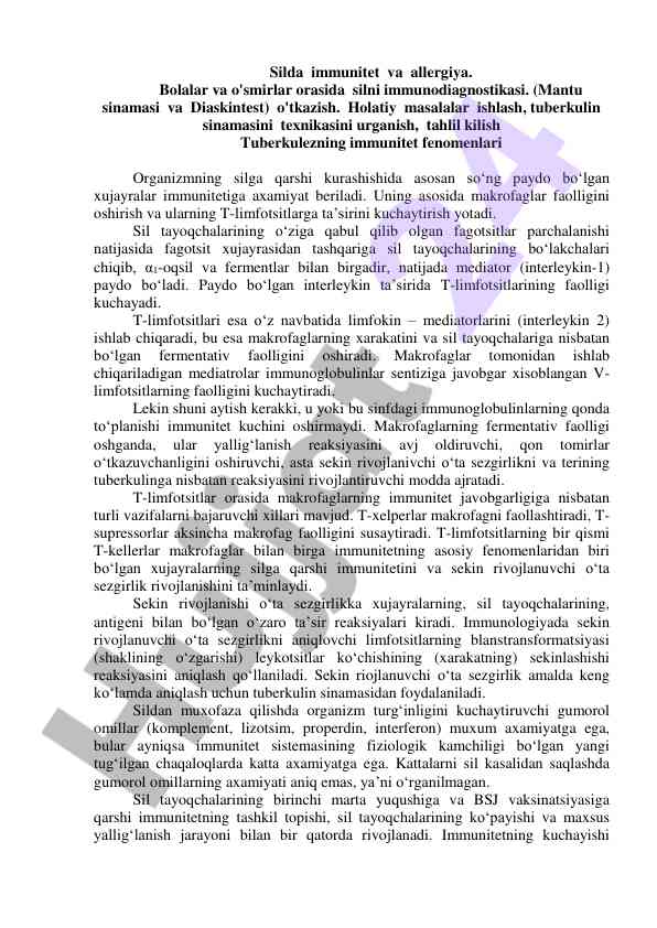 Silda immunitet va allergiya bolalarda immunodiagnostika