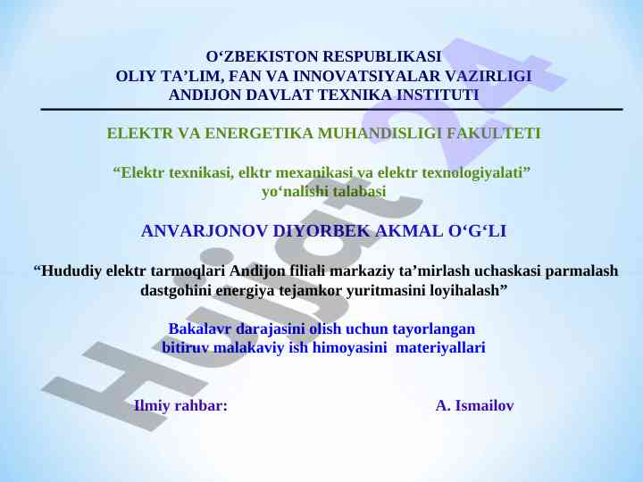 Energiya tejamkor dastgohini loyihalash o‘rganish