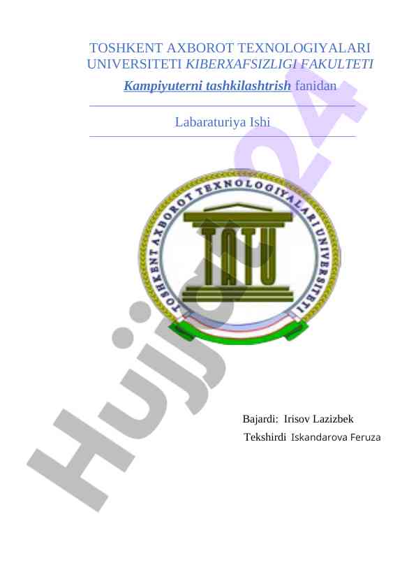 Kompiyuterni tashkilash fanidan laboratoriya ishi
