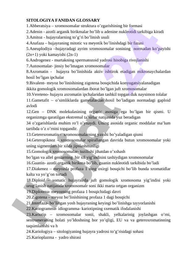 Sitoogiya fanidan glossary for genetic terms