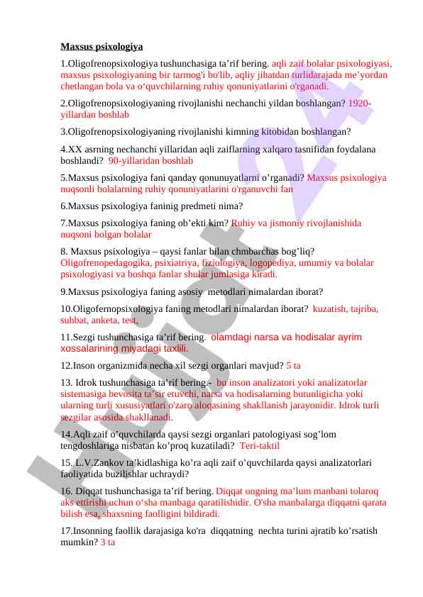 Maxsus psixologiya va oligofrenopsixologiya tushunchalari