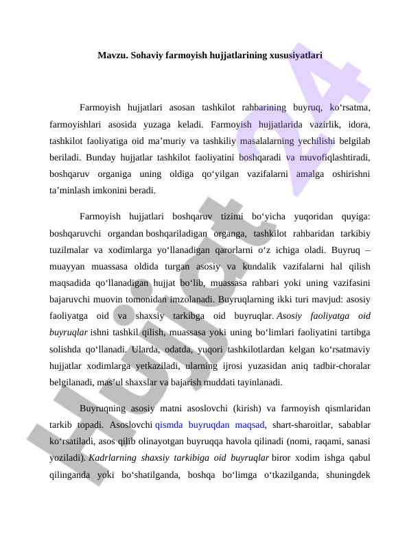 Sohaviy farmoyish hujjatlarining xususiyatlari