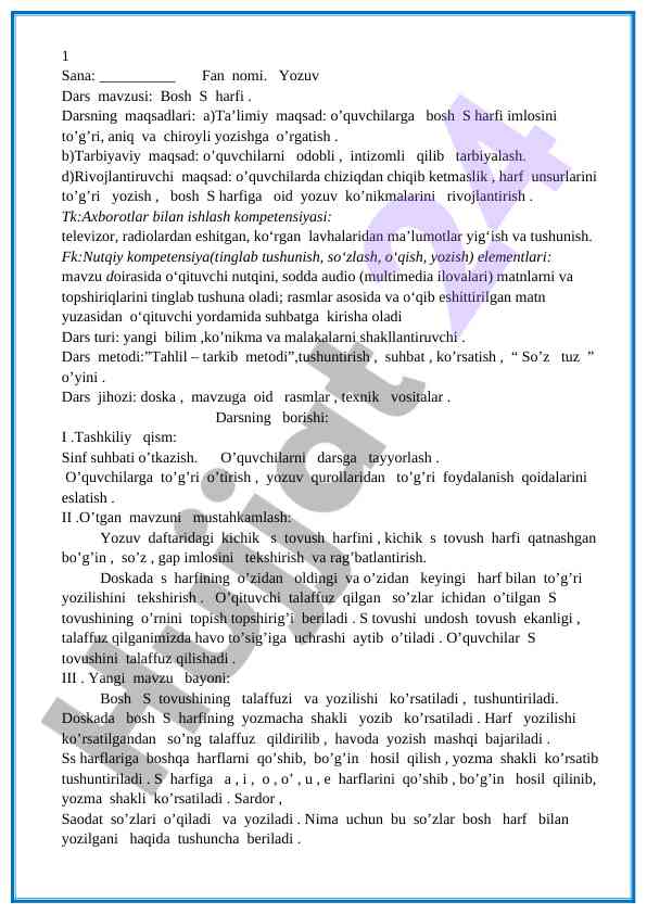 Bosh s harfi imlosi yozuvi dars mavzusi