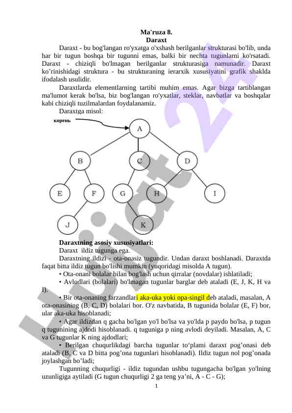 Daraqt strukturasi va uning xususiyatlari