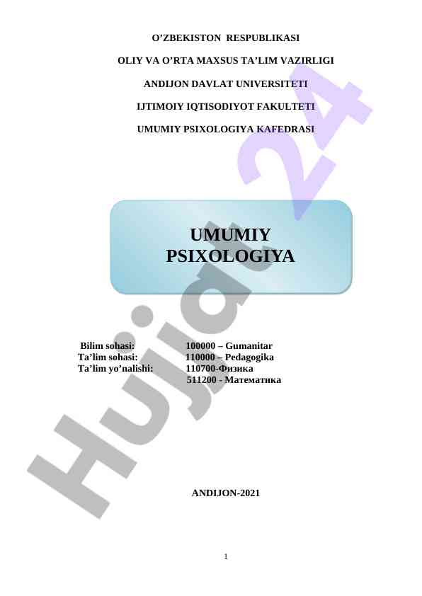 Umumiy psixologiya o‘quv-uslubiy majmua 2021