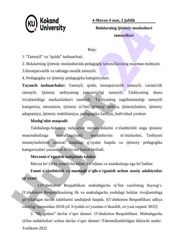 Bolalarning Ijtimoiy Moslashuvi Tamoyillari