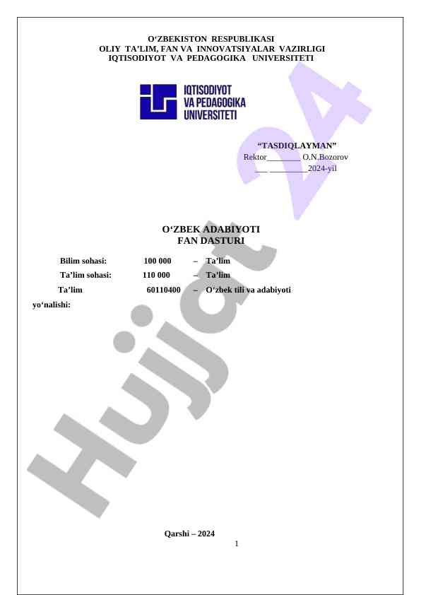 O‘zbek adabiyoti darslik dasturi 2024