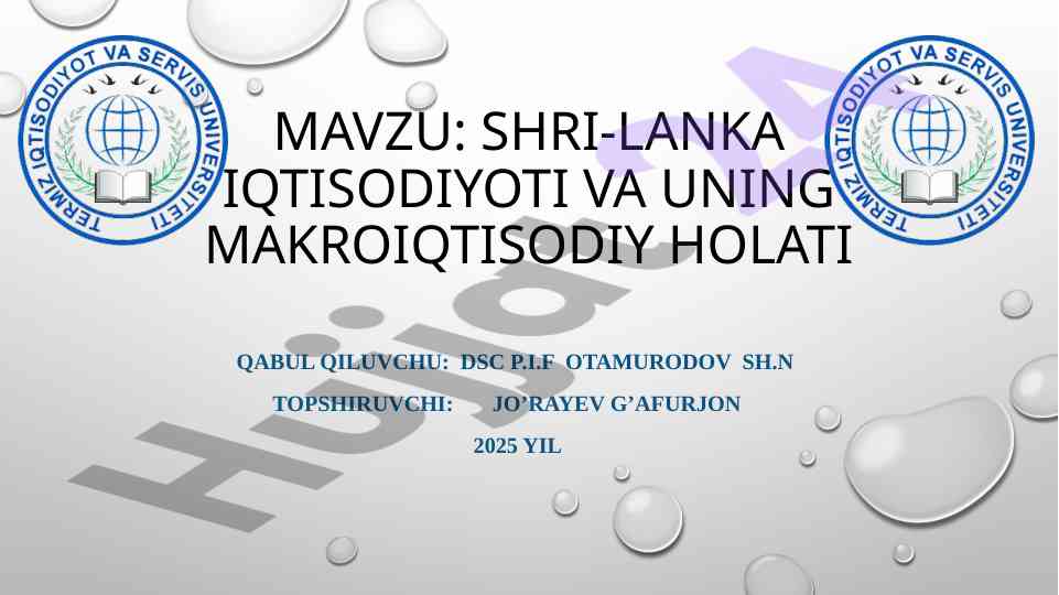 Shri-lanka iqtisodiyoti va uning holati