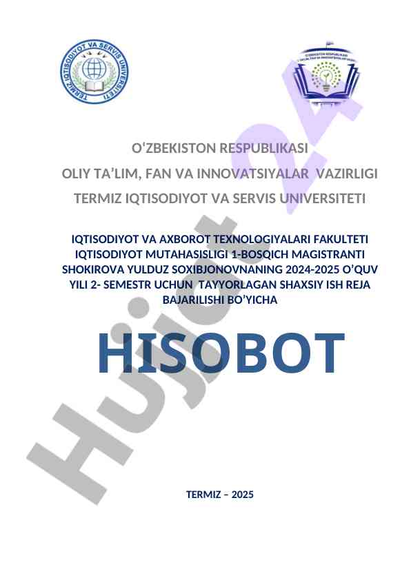 Shaxsiy ish reja hisoboti 2024-2025 o‘quv yili