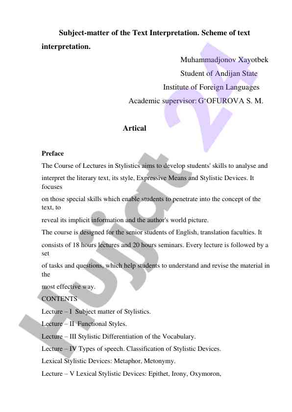 Course of lectures in stylistics overview