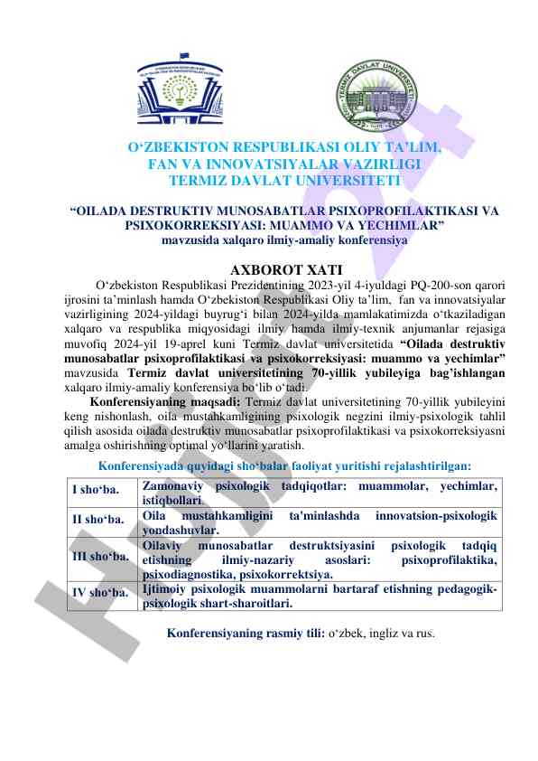 Oilada destruktiv munosabatlar psixoprofilaktikasi