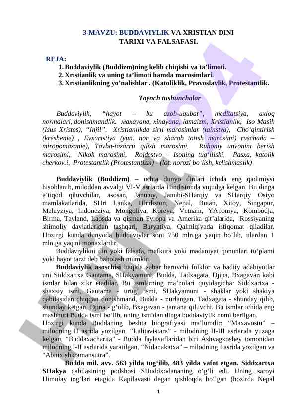 Buddaviylik va xristian dini tarixi va falsafasi