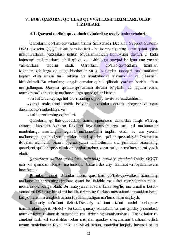 Qarorlarni qo‘llab quvvatlash tizimlari asoslari