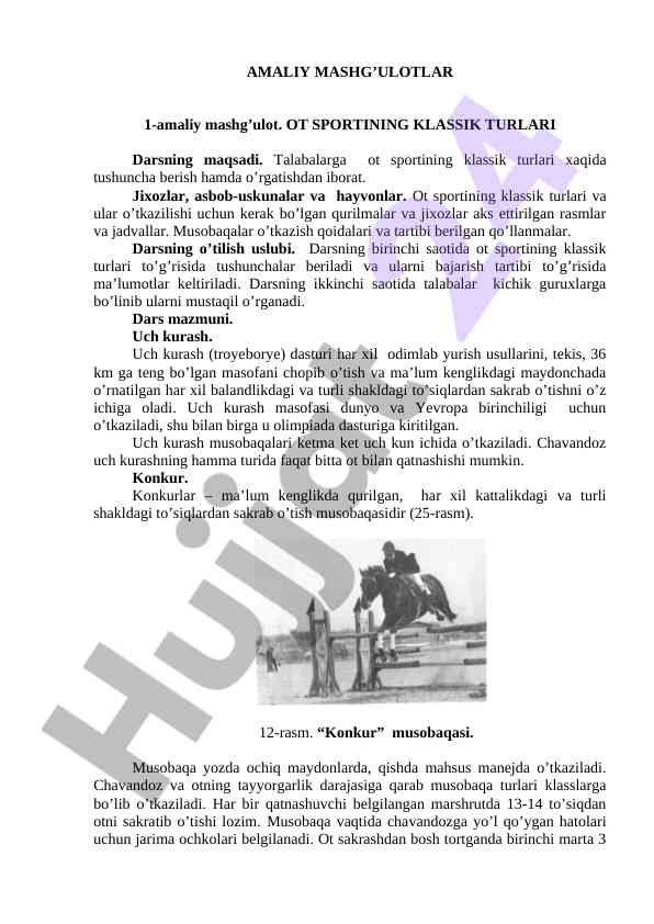 Ot sportining klassik turlari dars ishlanmasi