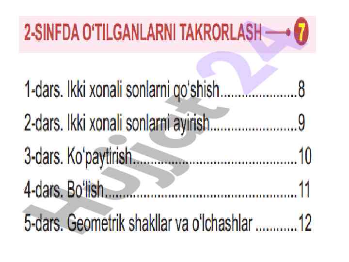 6-sinf matematika takrorlash reja tavsiyasi