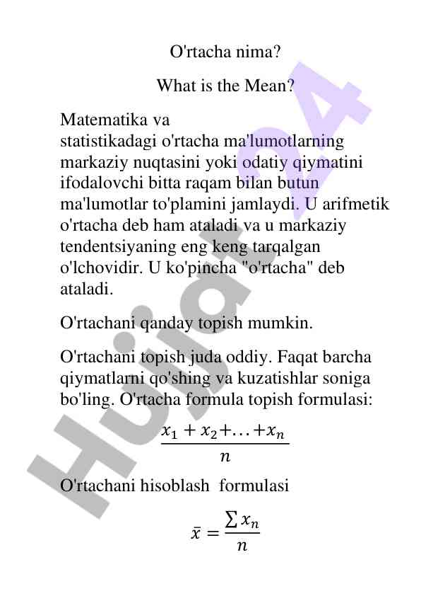 O'rtacha nima? matematikada va statistikada