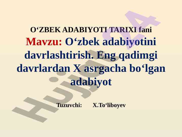 O‘zbek adabiyotini davrlashtirish nazariyasi