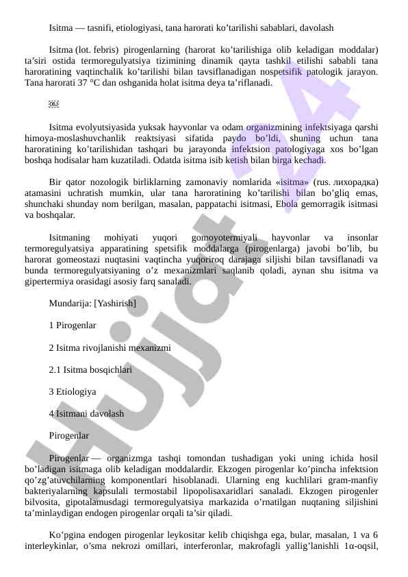 Isitma tasnifi va etiologiyasi