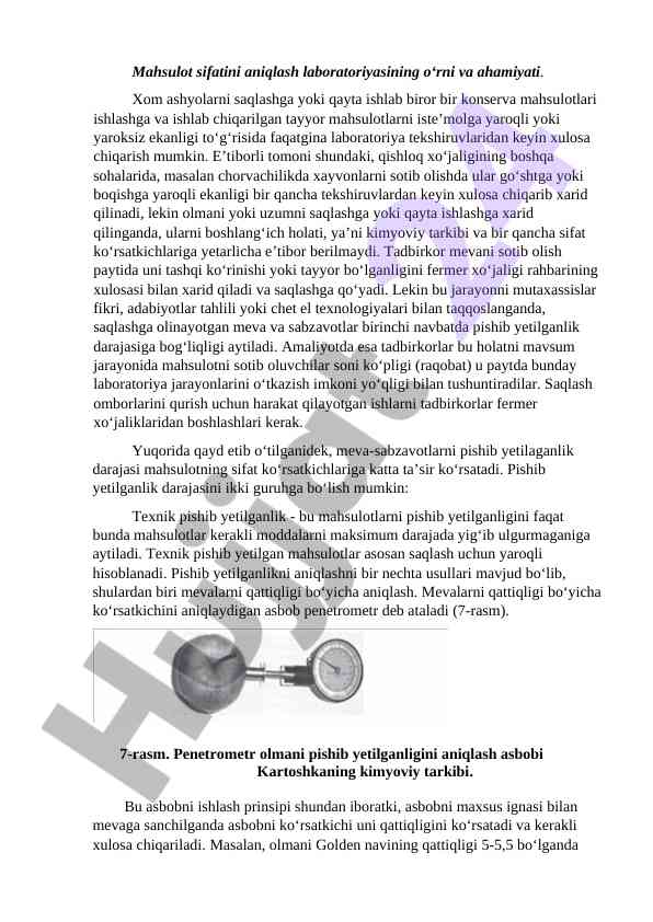 Mahsulot sifatini aniqlash laboratoriyasi ahmiyati