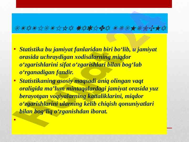 Statistika tushunchasi va tibbiyot statistikasi