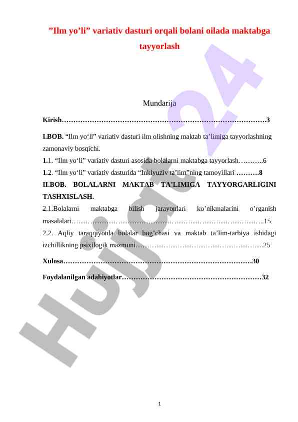 Ilm Yo'li Dasturi Bilan Bolani Maktabga Tayyorlash