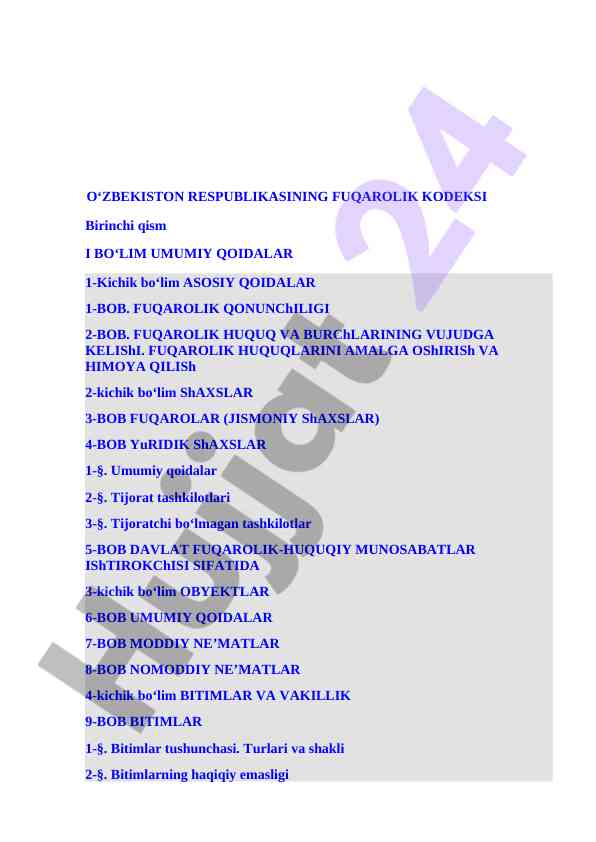 O‘zbekiston respublikasining fuqarolik kodeksi