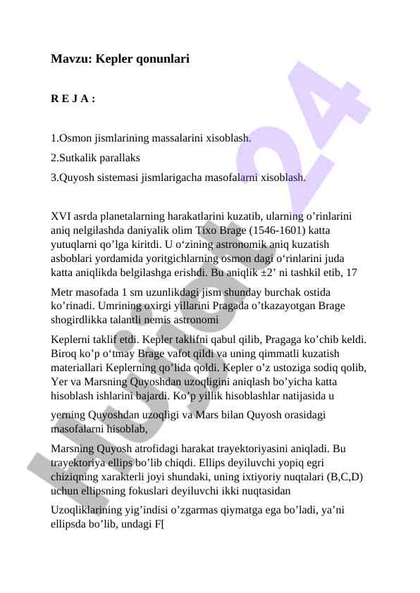 Kepler qonunlari va astronomik kuzatish