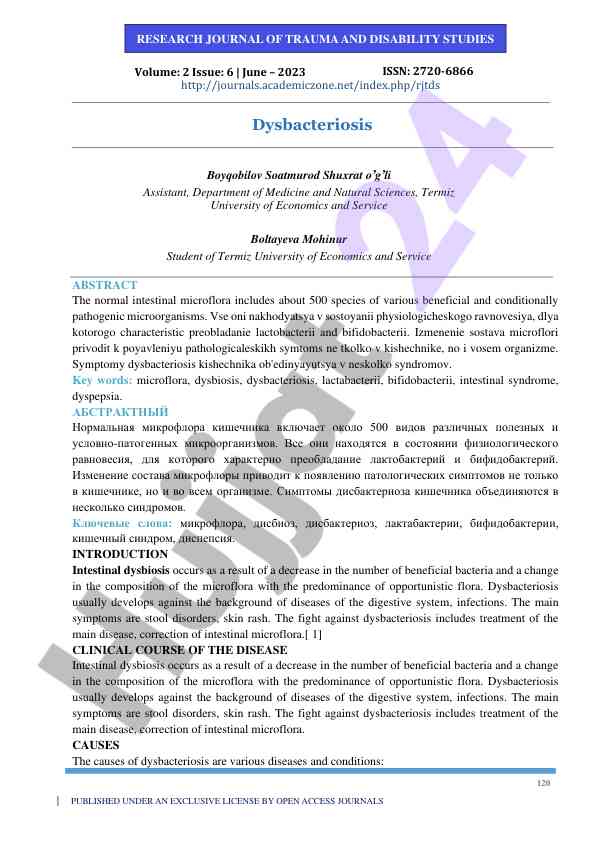 Dysbacteriosis and its impact on intestinal health