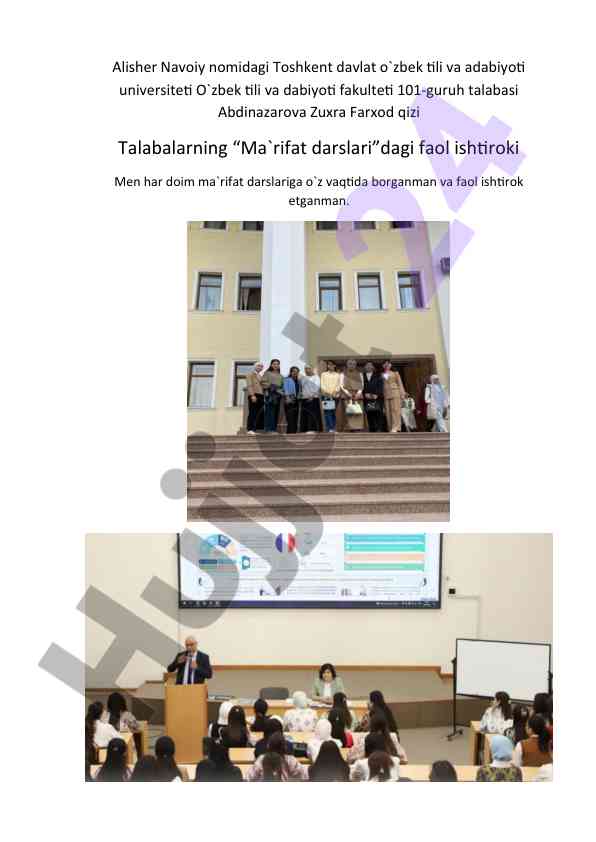 Ma'rifat darslari faolligi bo'yicha hisobot