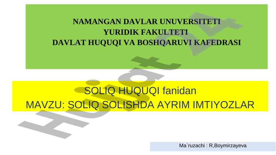 Solih solishda ayrim imtiyozlar bo'yicha ilmiy maqola