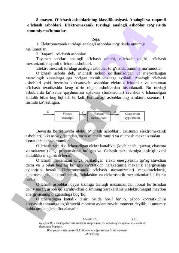 O‘lchash asboblarining klassifikatsiyasi va turlari