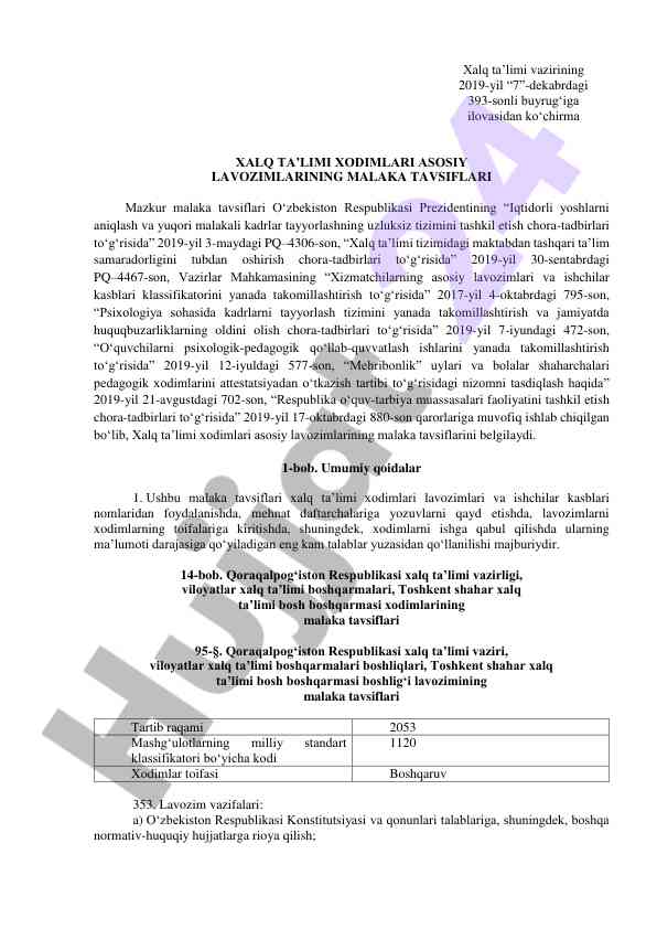 Malaka tavsiflari va o‘qituvchi kadrlar tashkili