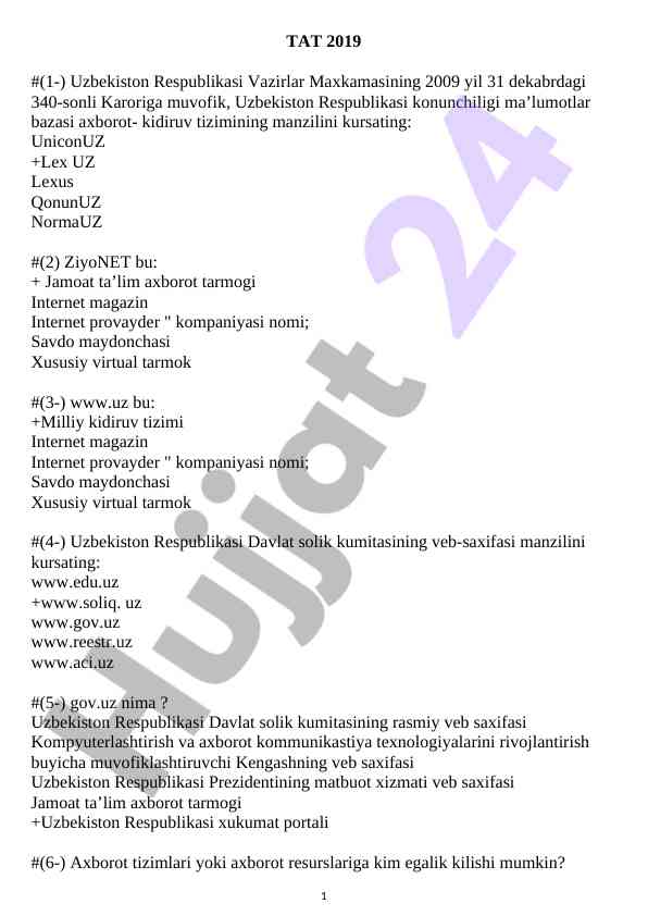 Uzbekiston respublikasi davlat tizimlari axborot manbalari